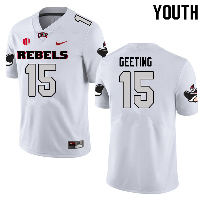 Youth #15 Matthew Geeting UNLV Rebels College Football Jerseys Sale-White - Click Image to Close